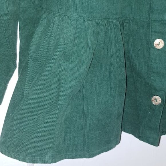 kleen Green Cordoroy Button Down Long Sleeve with Peplum Waist Shirt Size Medium - Picture 6 of 6